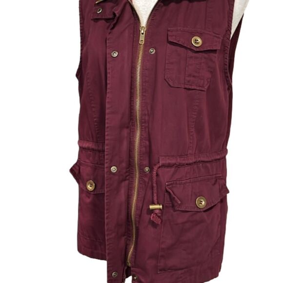 2Sable NWOT 100% cotton maroon burgundy utility vest snaps buttons zippers - S - Picture 4 of 11